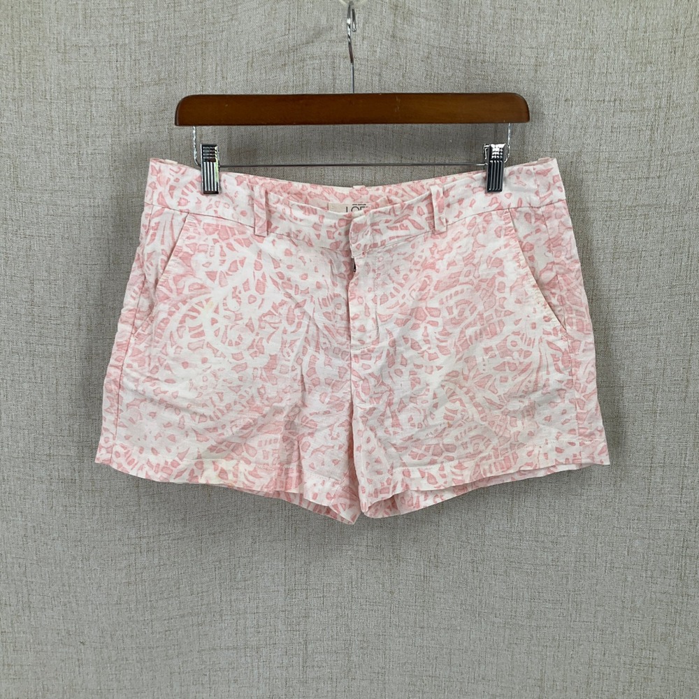 LOFT Riviera Shorts Womens 6 Pink Linen Blend Abstract Geometric Summer Coastal